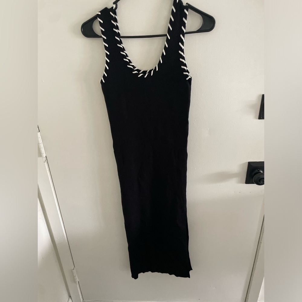 Black Pink Lily Midi Dress with White Accents